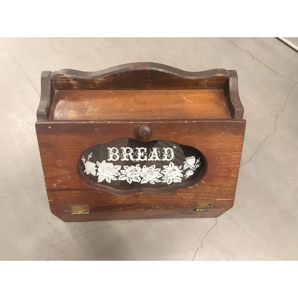 Vintage Cottage Core Rose Farmhouse Style Solid Wood Bread Box